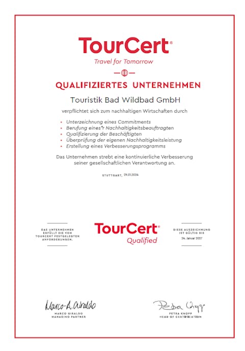 Touristik Bad Wildbad GmbH mit TourCert qualifiziert